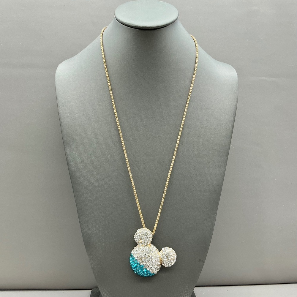 Betsey Johnson Necklace Women Gold Tone Crystal Pave Mouse Pendant Long Chain